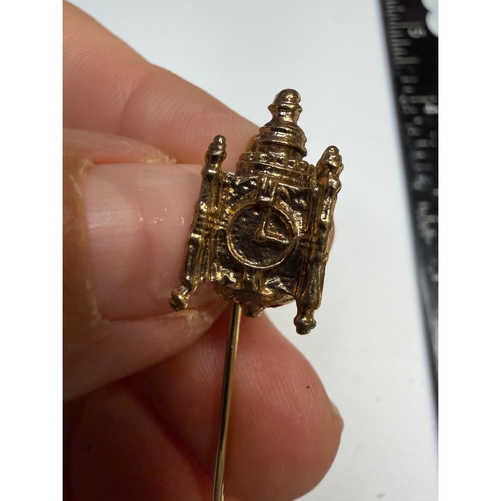 Gold Tone Ornate Clock Tower Cathedral Stick Pin Architectural Lapel Hat Pin